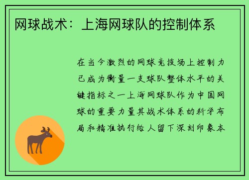 网球战术：上海网球队的控制体系