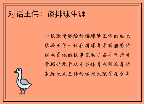 对话王伟：谈排球生涯