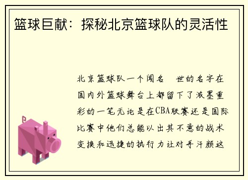 篮球巨献：探秘北京篮球队的灵活性